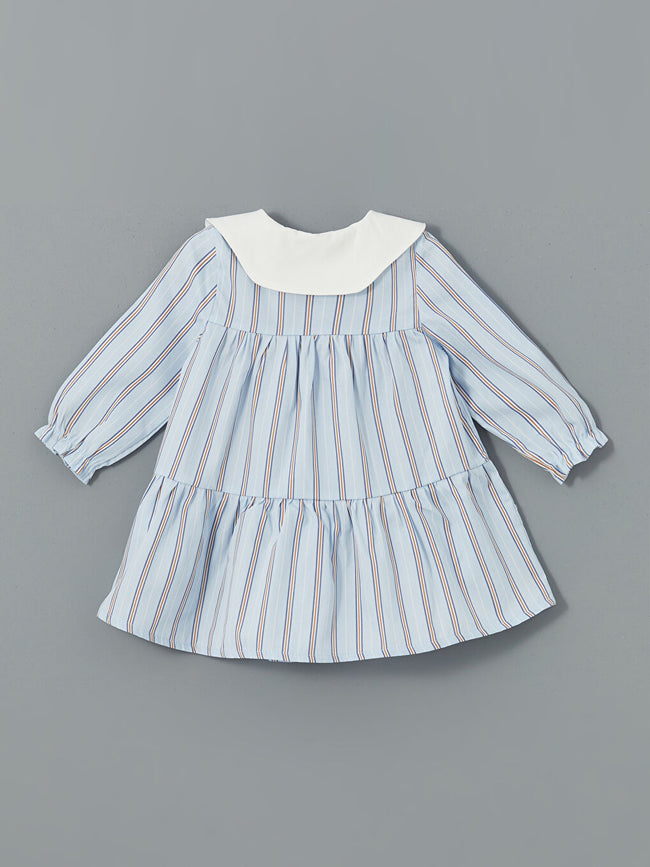 LCW baby Blue Baby Collar Striped Baby Girl Poplin Dress Main Image