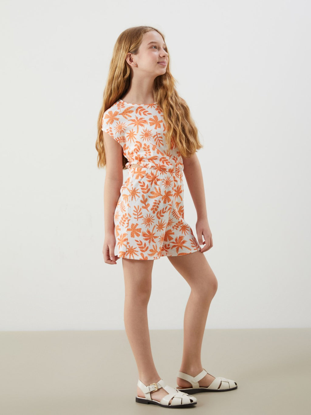 LCW Kids Crew Neck Floral GirlS Jumpsuit