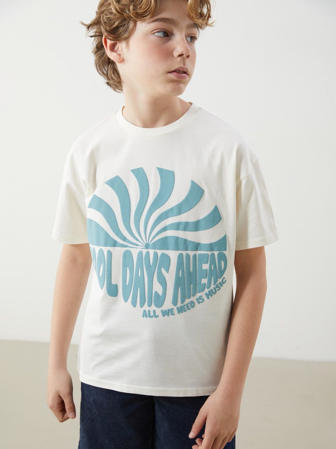 LCW Kids Crew Neck Printed Combed Cotton Embossed BoyS T-Shirt
