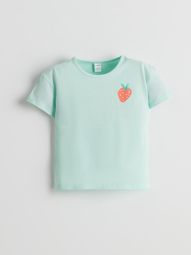 LCW Kids Crew Neck Printed Combed Cotton Baby Girl T-Shirt Hover Image