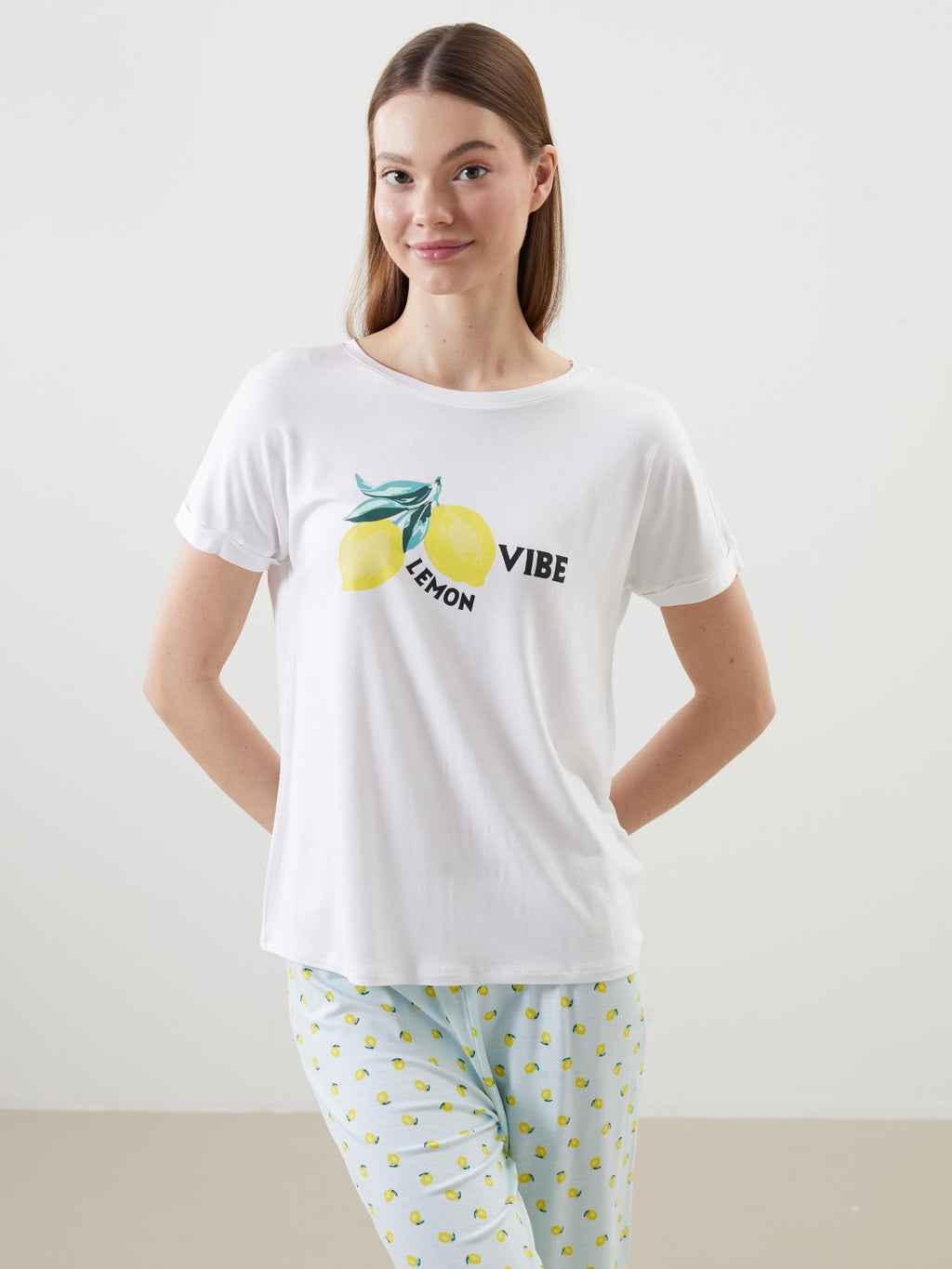 LCW Dream Crew Neck Printed Women Pajama Set