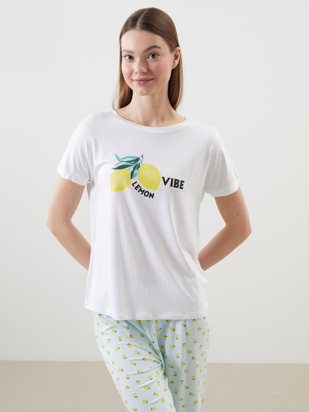 LCW Dream Crew Neck Printed Women Pajama Set