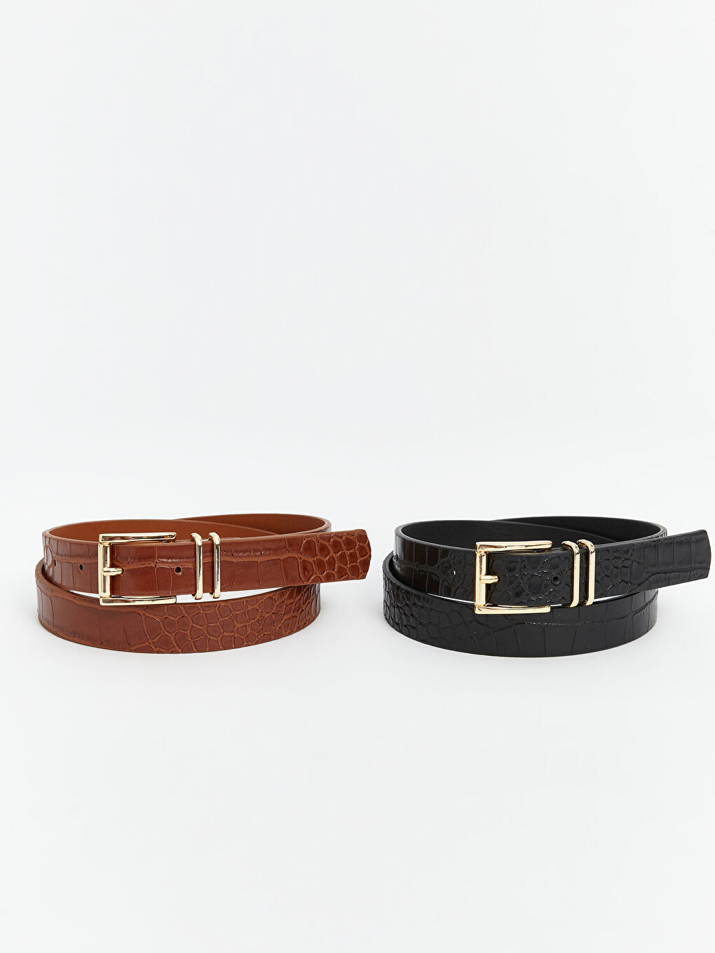 LCW ACCESSORIES Brown Leather Look Women Belt 2-Pack