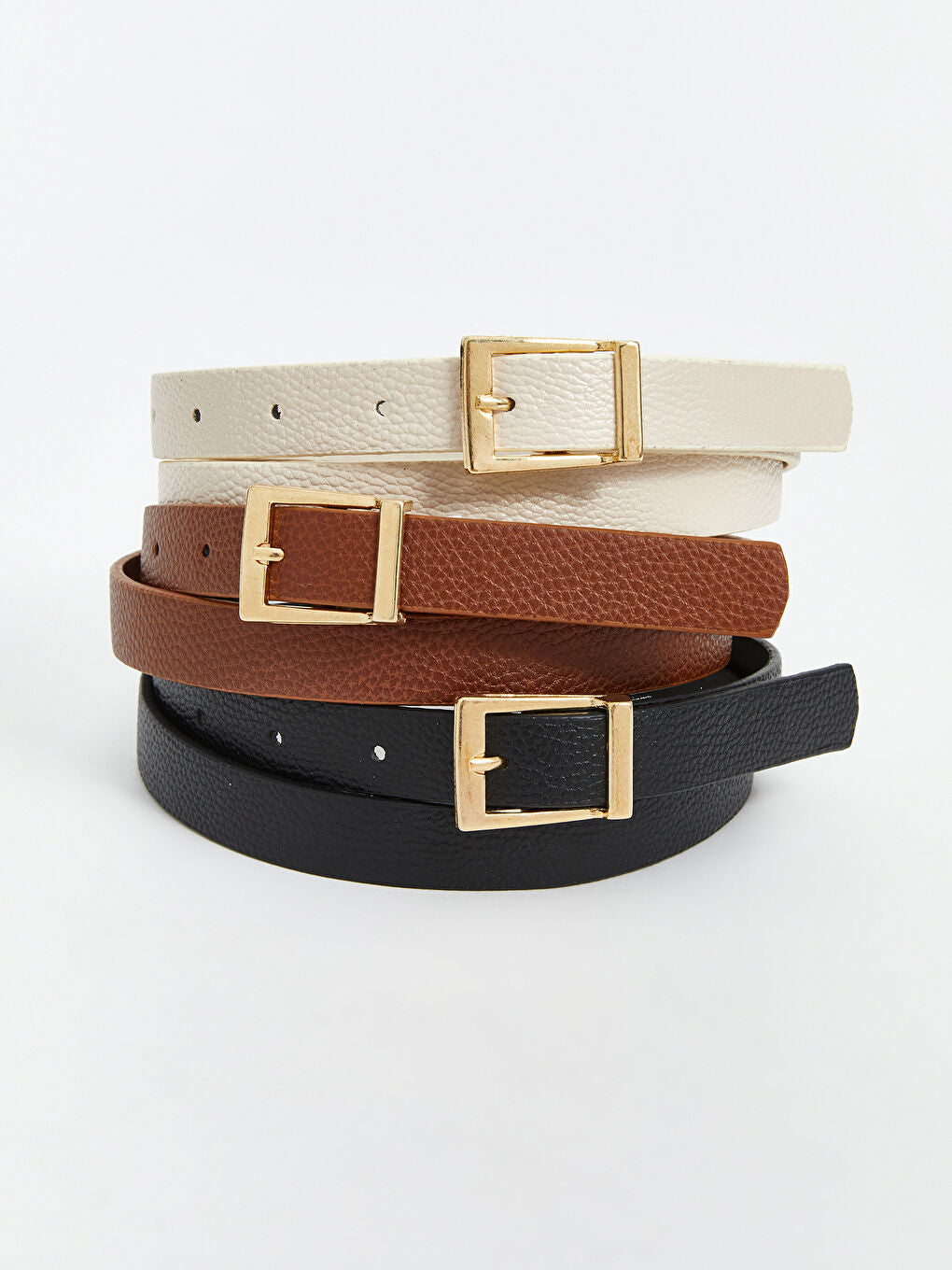 LCW ACCESSORIES Black Leather Look Women Belt 3-Piece
