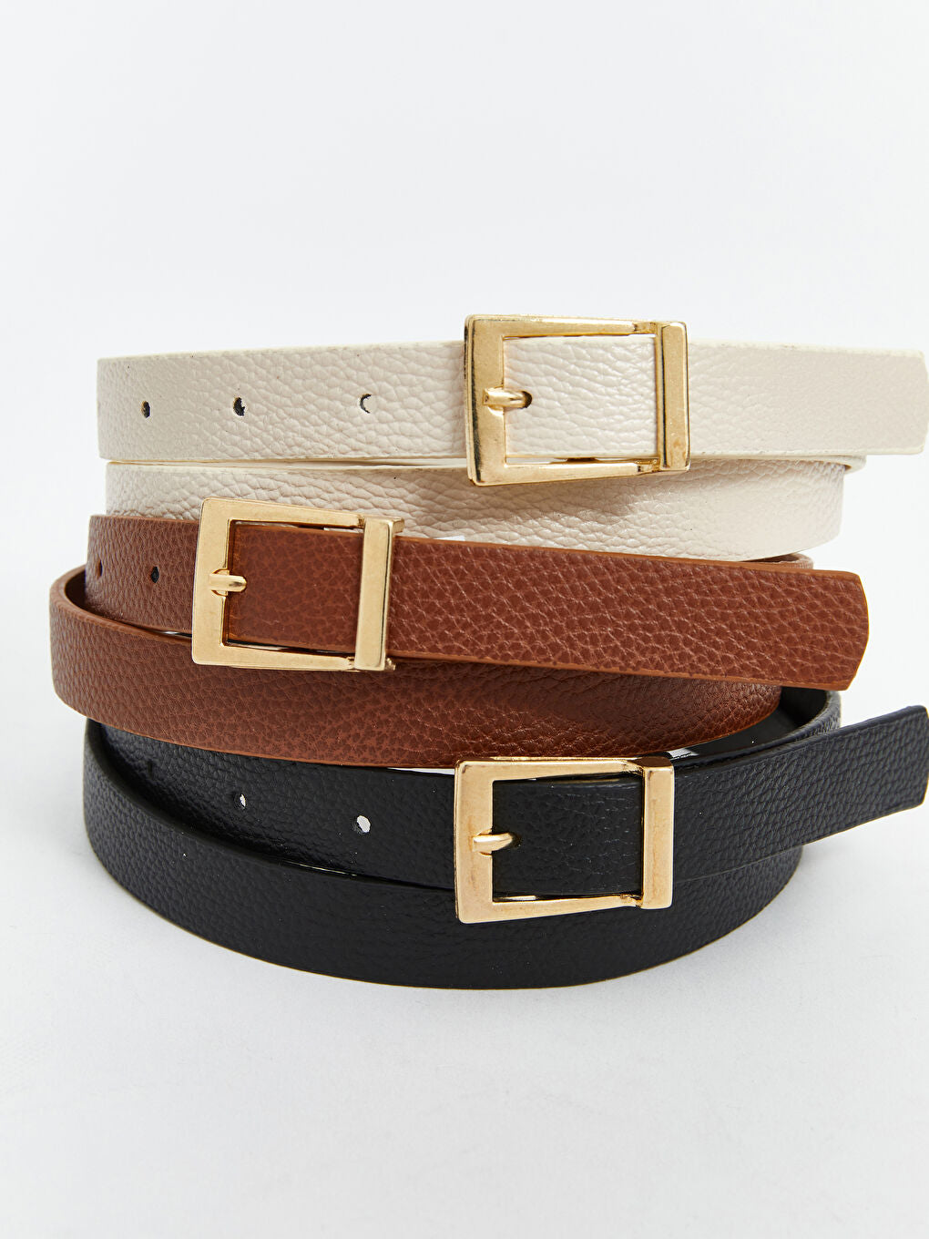 LCW ACCESSORIES Black Leather Look Women Belt 3-Piece