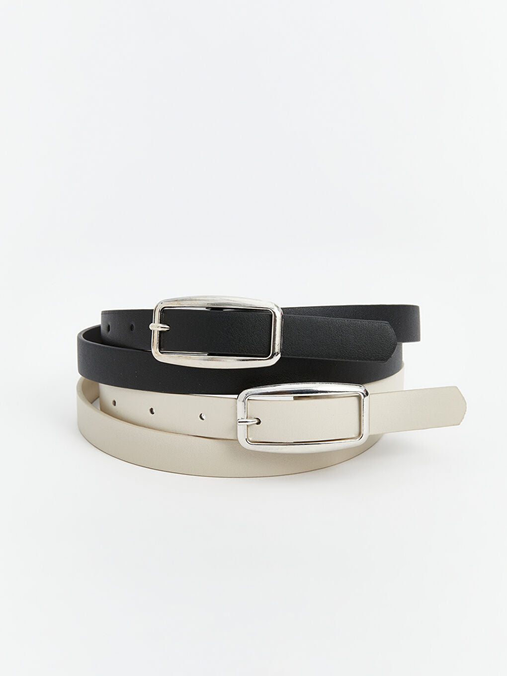 LCW ACCESSORIES Black Leather Look Women Belt 2-Pack