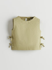 Crew Neck Bow Detailed Girl Crop Blouse