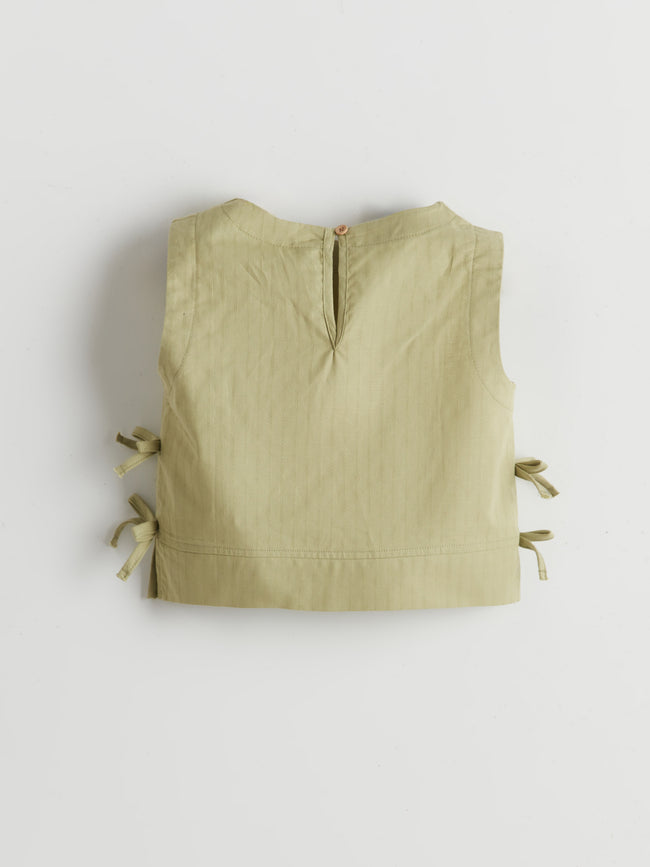 Crew Neck Bow Detailed Girl Crop Blouse Main Image