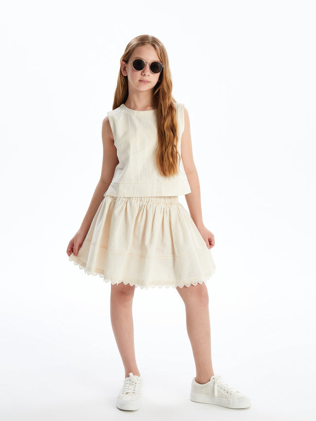 LCW Kids Elastic Waist Linen Blend Girl Skirt Main Image