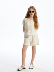 LCW Kids Elastic Waist Pleated Linen Blend Girls Shorts
