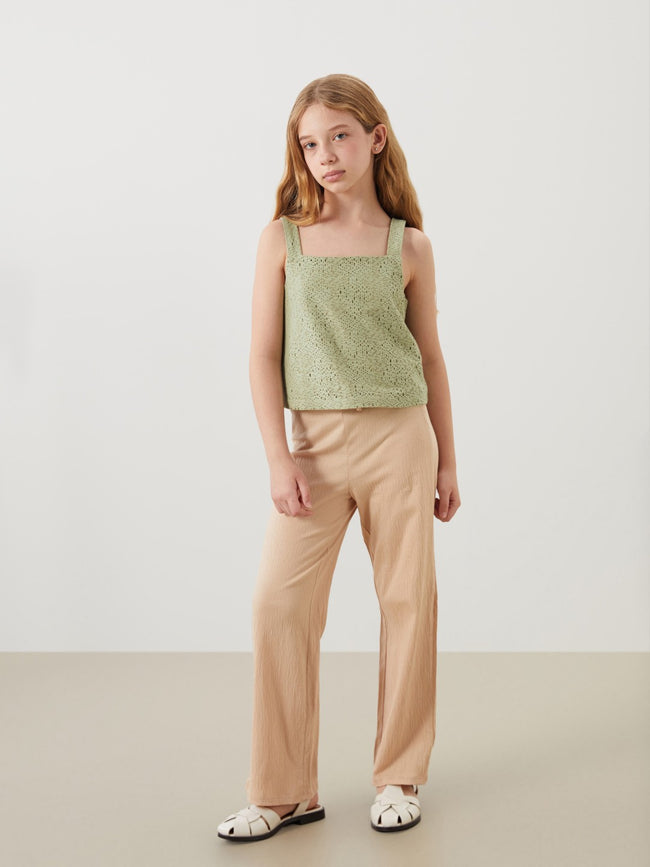 LCW Kids Square Neck Openwork Girls Crop Tank Top Main Image