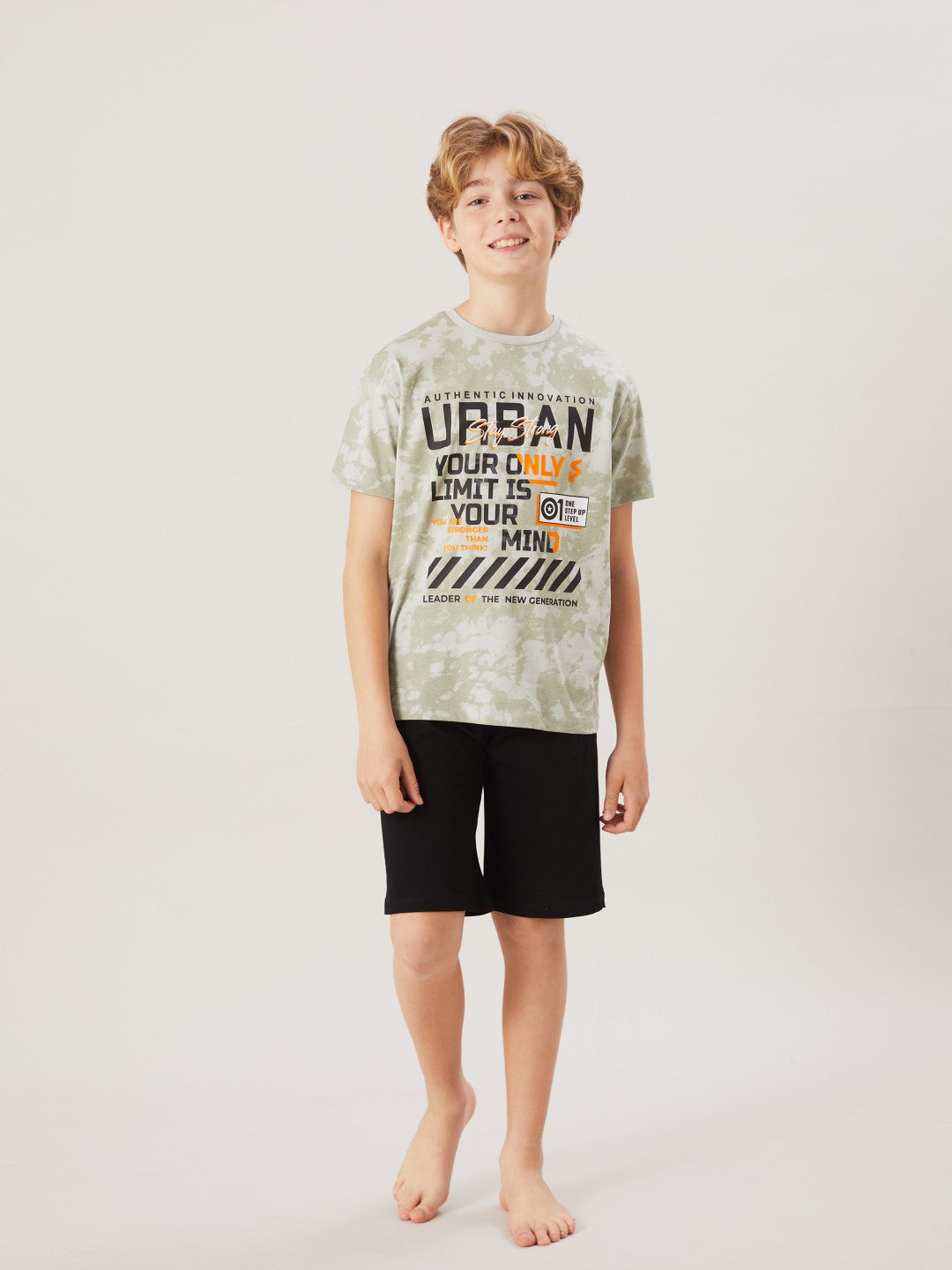 LCW Kids Crew Neck Boy Shorts Pajama Set