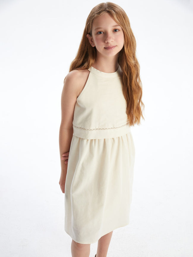 LCW Kids Halter Neck Linen Blend GirlS Dress Hover Image