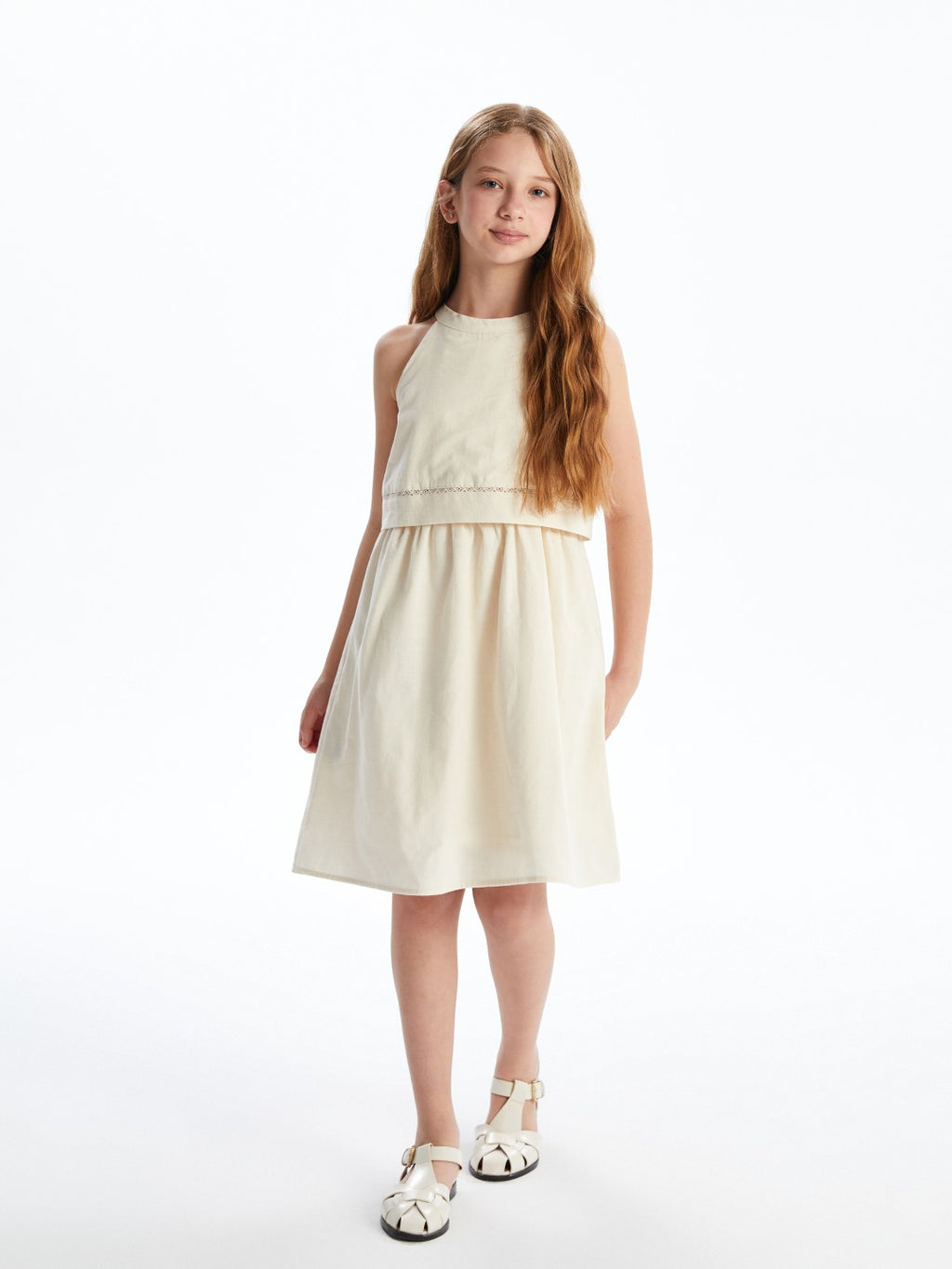LCW Kids Halter Neck Linen Blend GirlS Dress