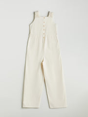 LCW Kids Square Neck Lace Detailed Linen Blend Girl Jumpsuit