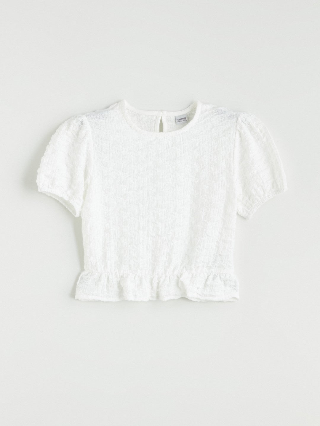 LCW Kids Crew Neck Ruffle Detailed Girls Crop T-Shirt