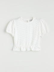 LCW Kids Crew Neck Ruffle Detailed Girls Crop T-Shirt