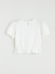 LCW Kids Crew Neck Ruffle Detailed Girls Crop T-Shirt