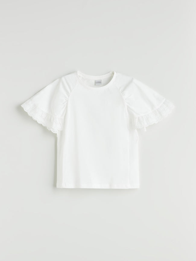 LCW Kids Crew Neck Scallop Detailed Girls T-Shirt Hover Image