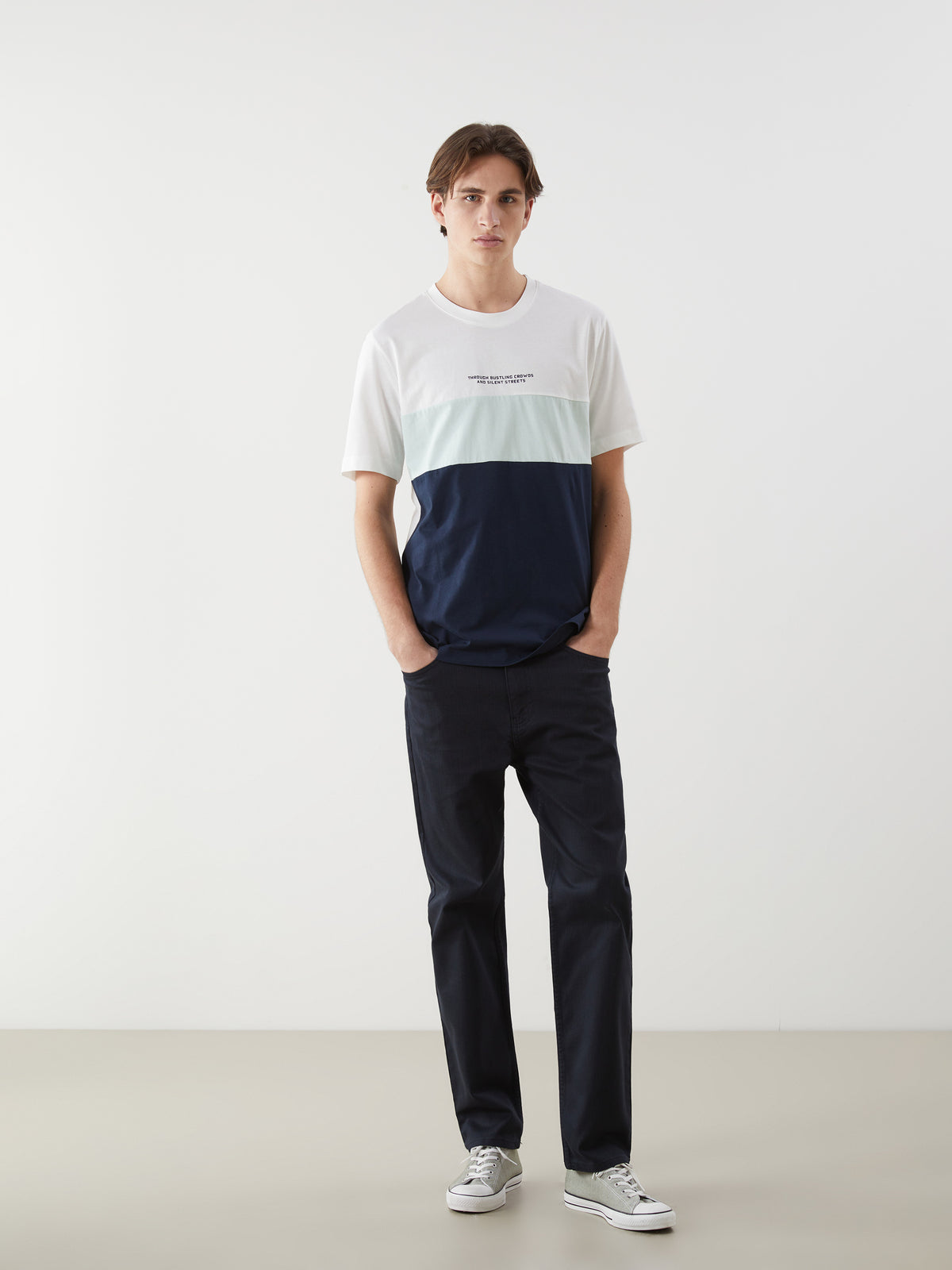 Xside- Crew Neck Color Block Combed Cotton Men T-Shirt