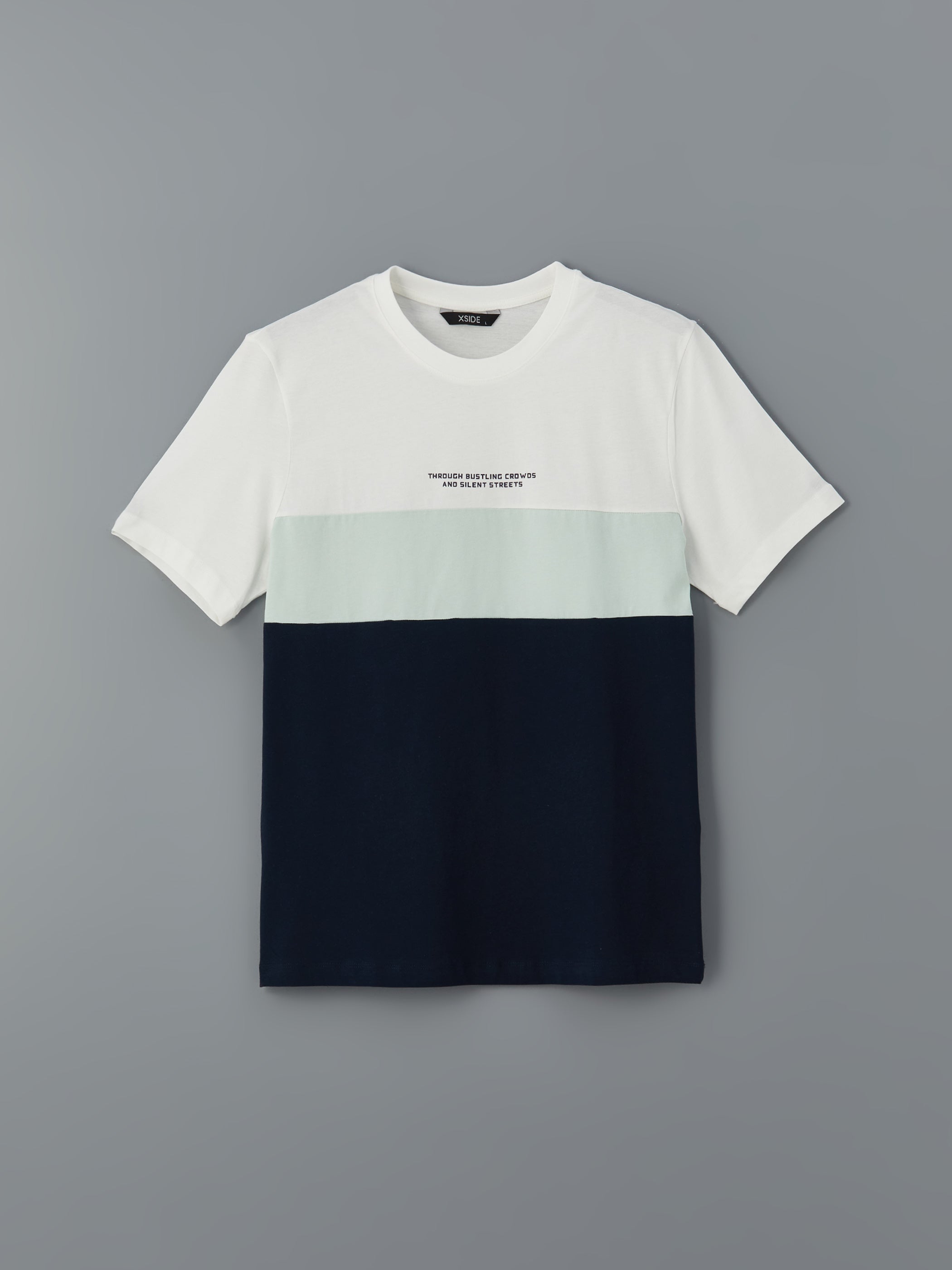 Xside- Crew Neck Color Block Combed Cotton Men T-Shirt