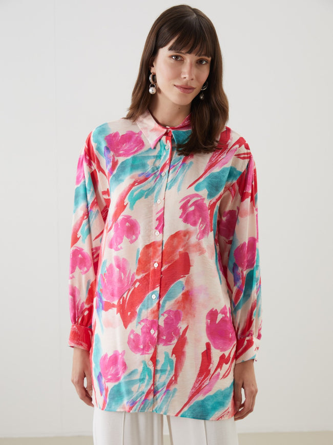 LCW Modest Patterned Oversize Women Shirt Tunic Hover Image