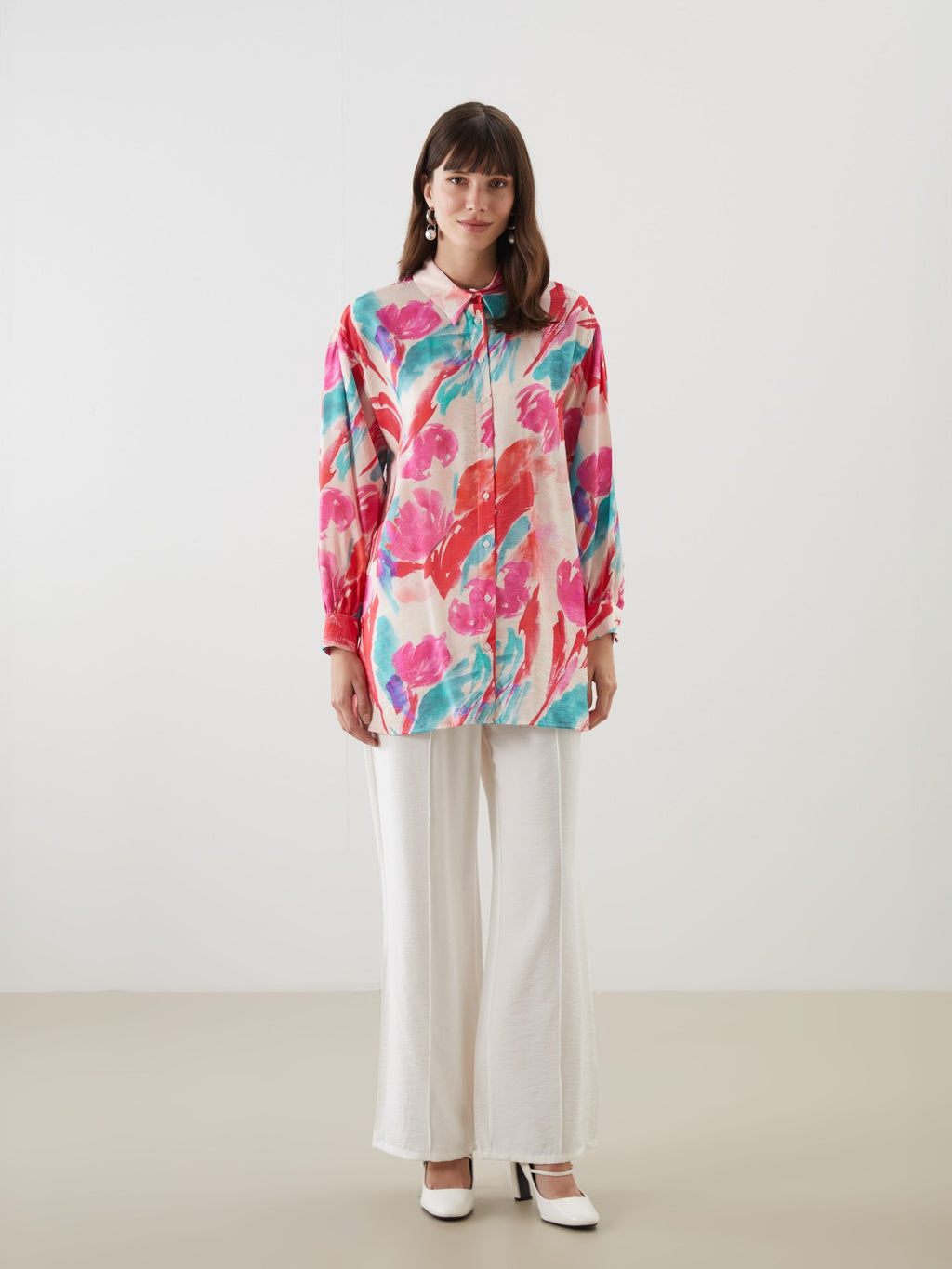 LCW Modest Patterned Oversize Women Shirt Tunic