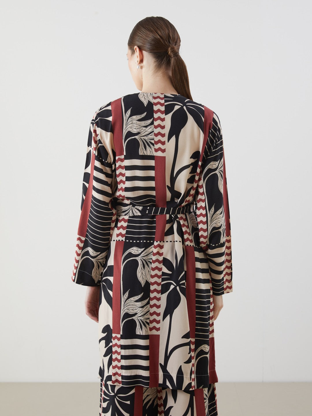 LCW Modest Shawl Collar Patterned Oversize Women Kimono