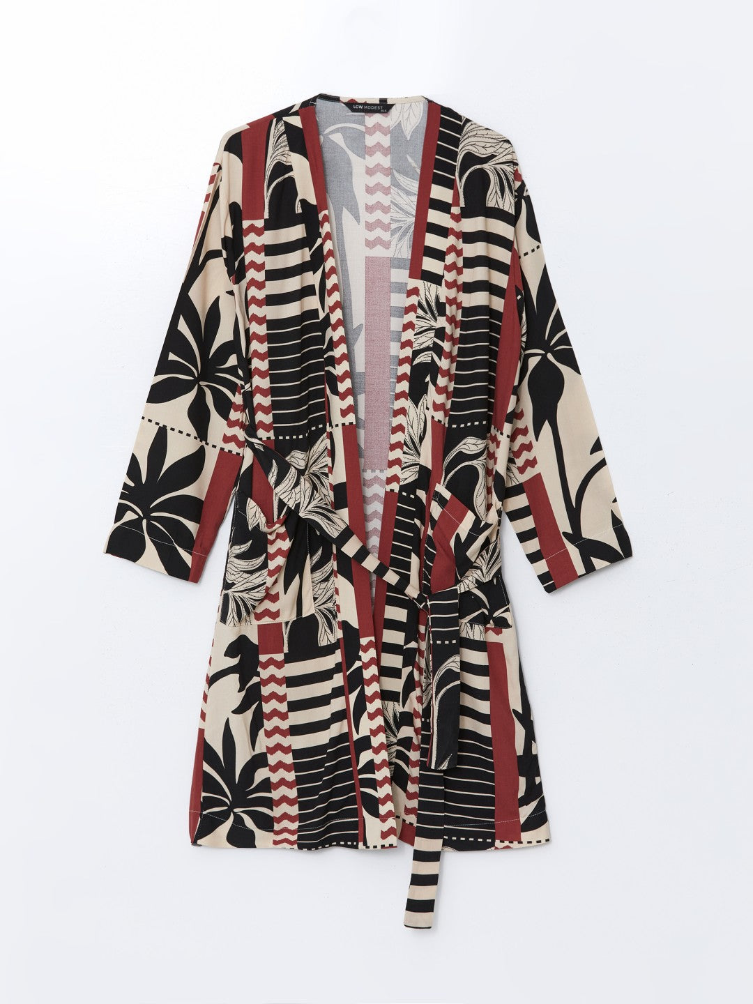 LCW Modest Shawl Collar Patterned Oversize Women Kimono