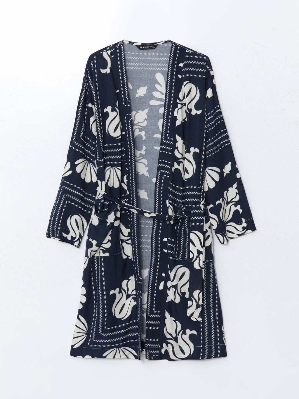 LCW Modest Shawl Collar Patterned Oversize Women Kimono