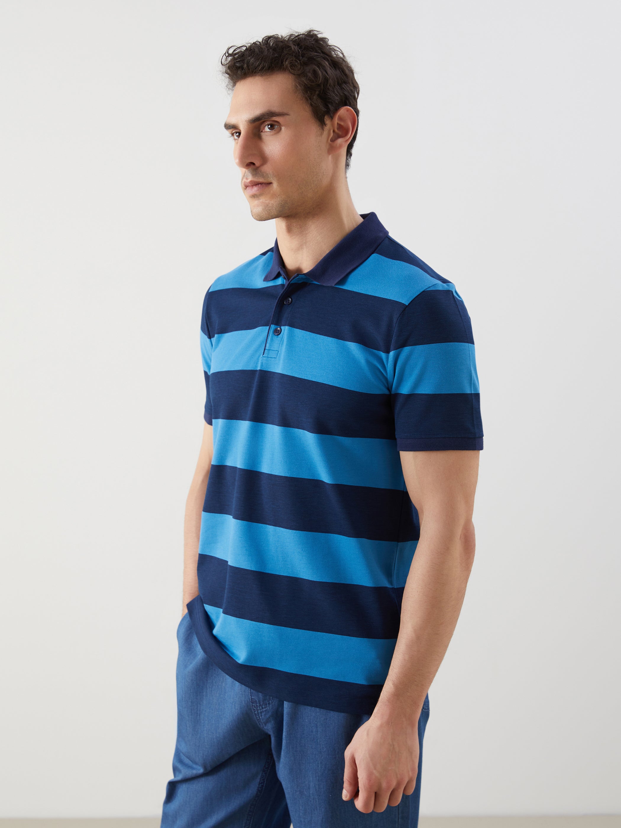 LCW Classic- Polo Collar Short Sleeve Striped Pique Men T-Shirt