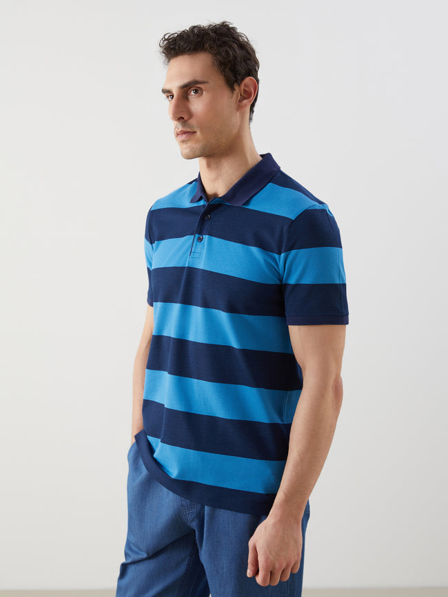 LCW Classic- Polo Collar Short Sleeve Striped Pique Men T-Shirt Hover Image