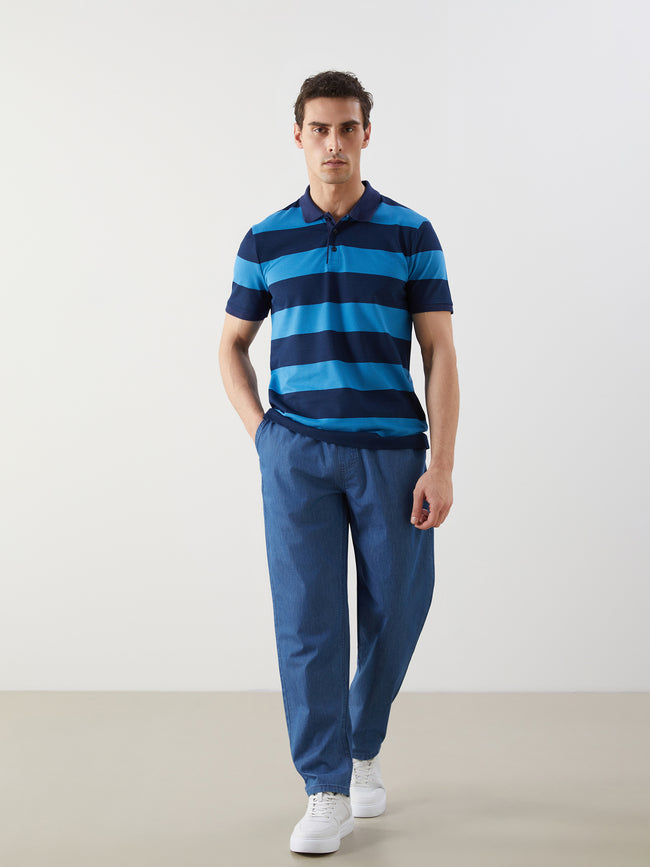 LCW Classic- Polo Collar Short Sleeve Striped Pique Men T-Shirt Main Image