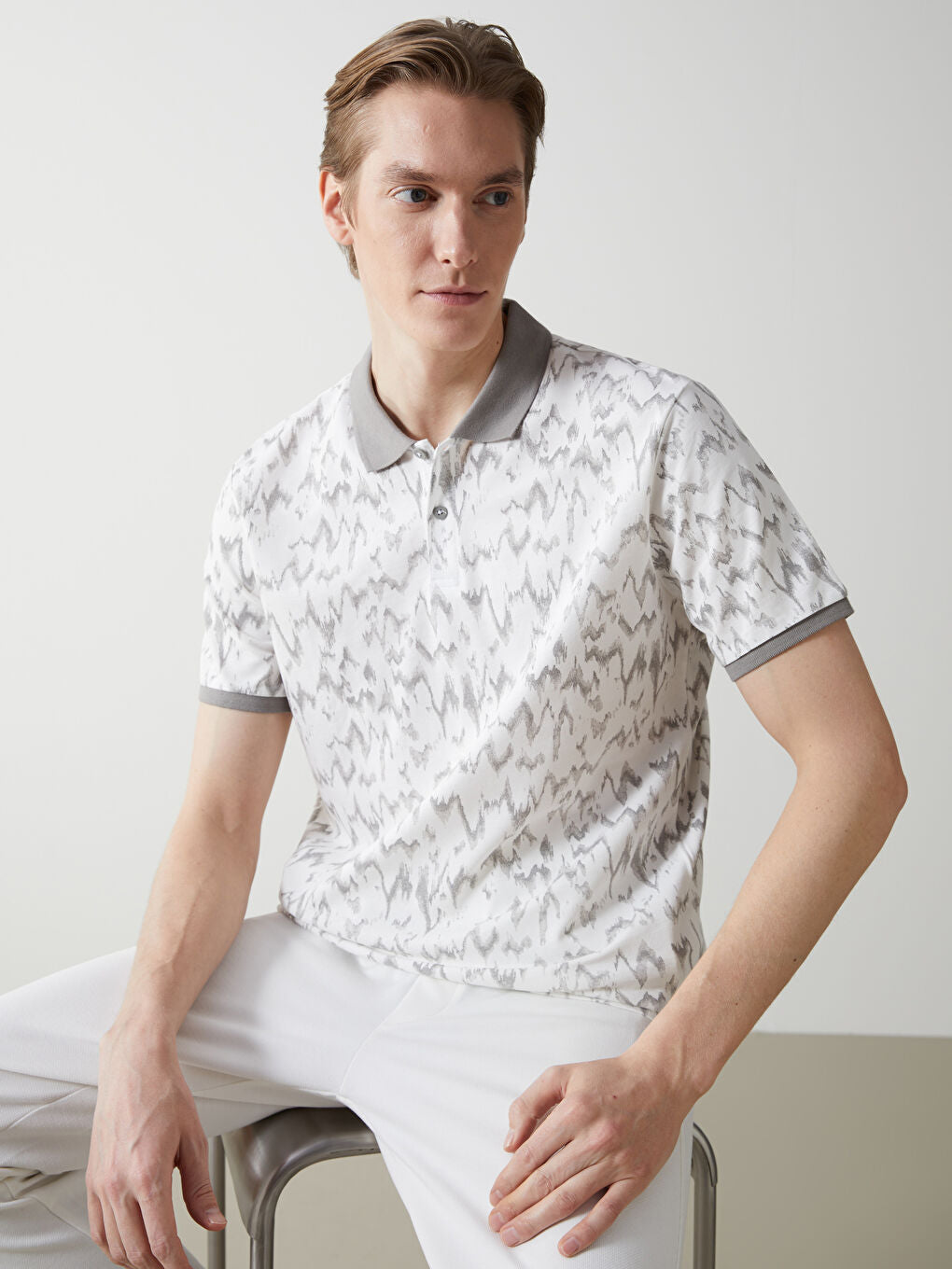 LCW Vision Turquoise Polo Neck Short Sleeve Patterned Pique Men T-Shirt