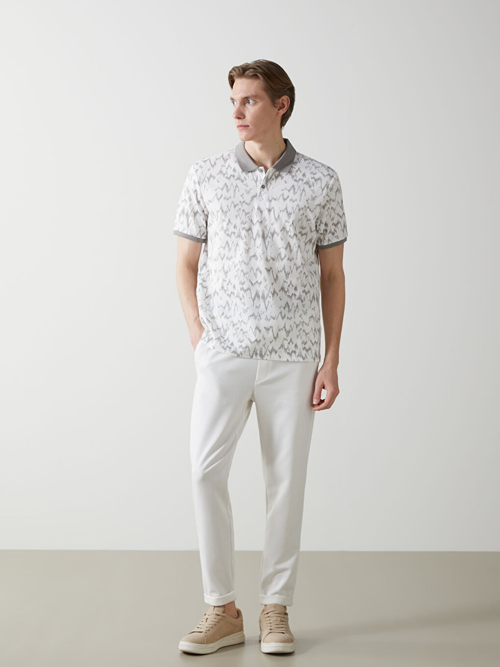 LCW Vision Turquoise Polo Neck Short Sleeve Patterned Pique Men T-Shirt