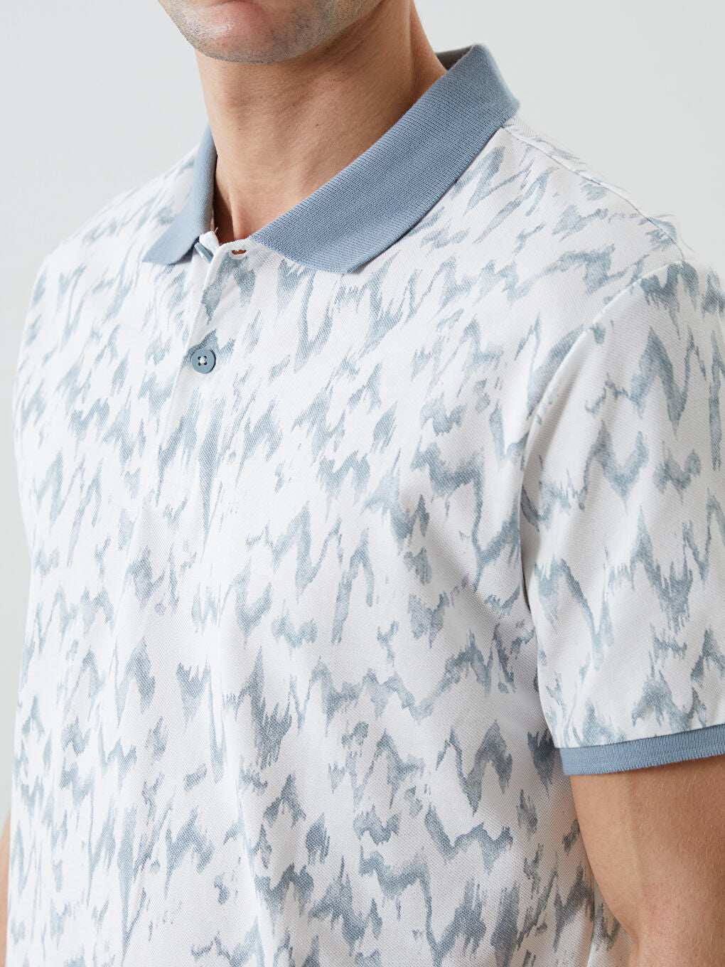 LCW Vision Turquoise Polo Neck Short Sleeve Patterned Pique Men T-Shirt