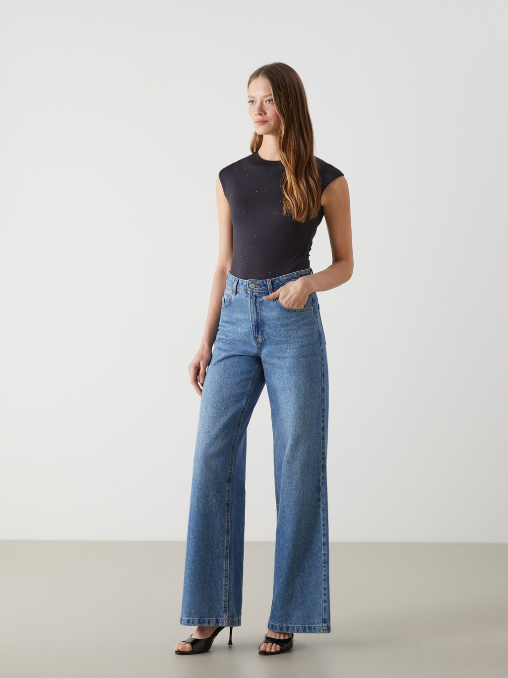 LCW Vision Crew Neck Stoned Women Bodysuit