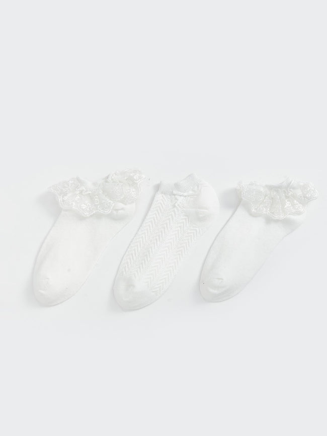 LCW Kids Lace Detailed Girls Booties Socks 3-Pack Hover Image