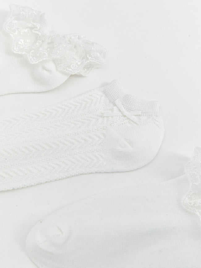LCW Kids Lace Detailed Girls Booties Socks 3-Pack Main Image