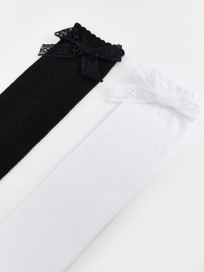 LCW Kids Lace Detailed Girls Knee High Socks 2-Pack Main Image