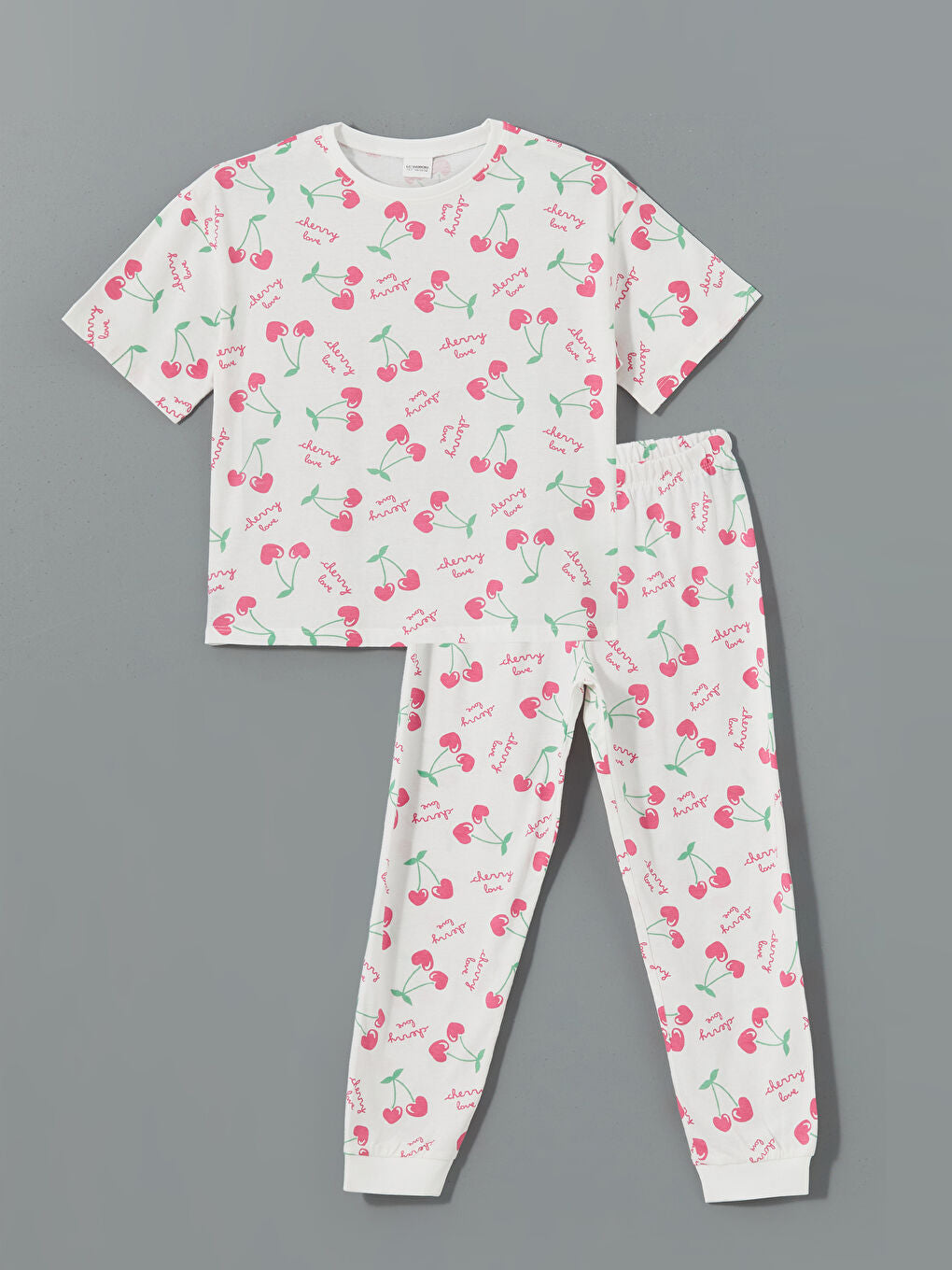 LCW Kids White Crew Neck Girls Pajama Set