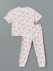 LCW Kids White Crew Neck Girls Pajama Set