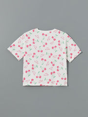 LCW Kids White Crew Neck Girls Pajama Set