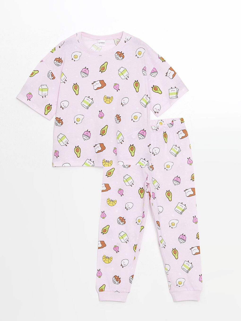 LCW Kids Pink Crew Neck Girls Pajama Set