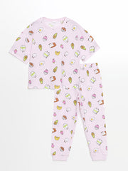 LCW Kids Pink Crew Neck Girls Pajama Set