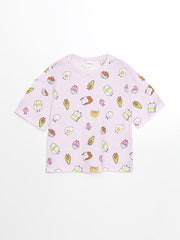 LCW Kids Pink Crew Neck Girls Pajama Set