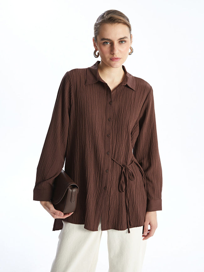 LCWAIKIKI Classic Brown Textured Women Shirt Tunic Hover Image