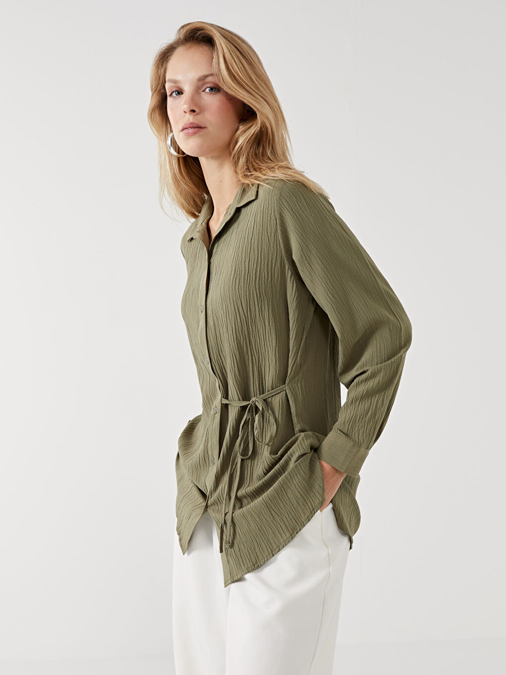 LCWAIKIKI Classic Brown Textured Women Shirt Tunic