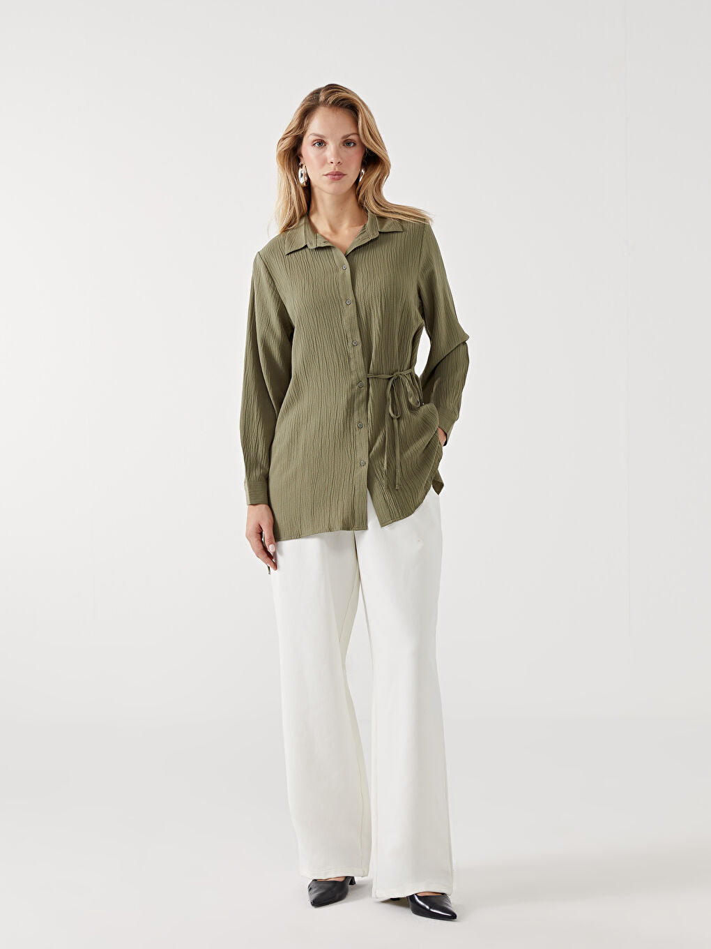 LCWAIKIKI Classic Brown Textured Women Shirt Tunic