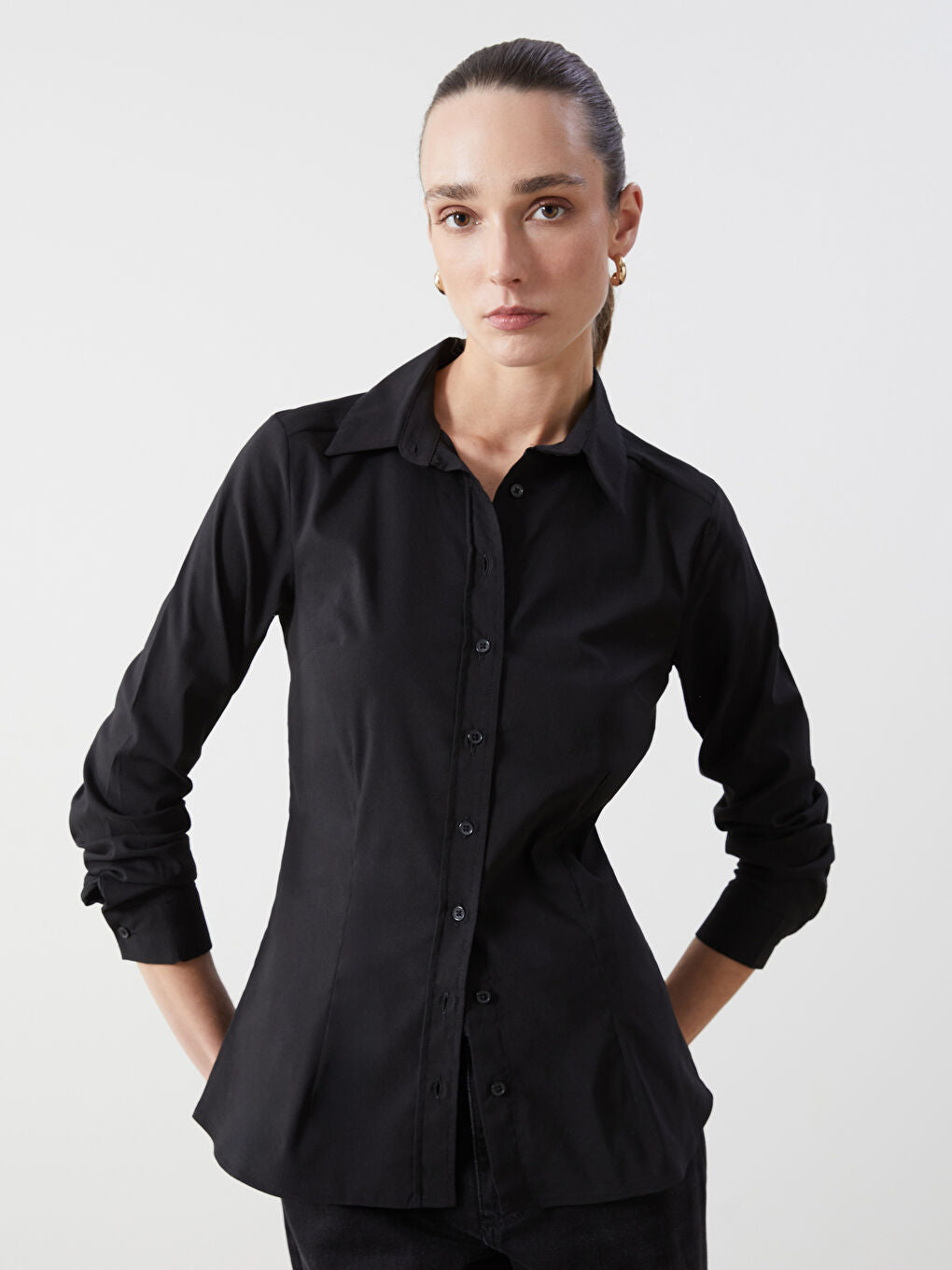 LCWAIKIKI Classic Black Long Sleeve Poplin Women Shirt